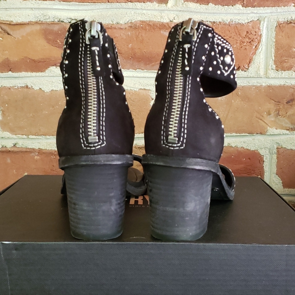 Frye Brielle Deco Studded Back Zip Suede Sandals - Picture 5 of 8